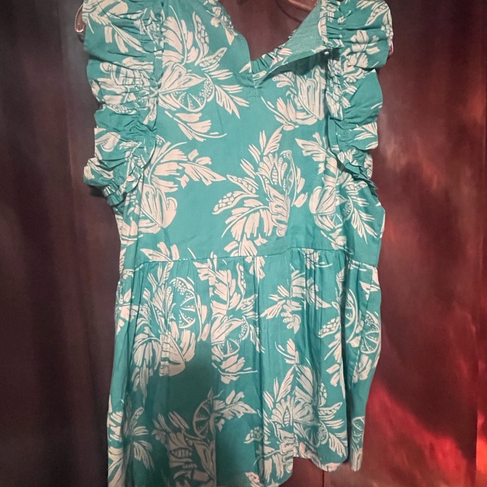Teal Floral Ruffle Dress - Picture 3 of 3